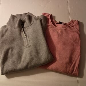 Gray Quarter-Zip Pullover and Pink Crewneck Top